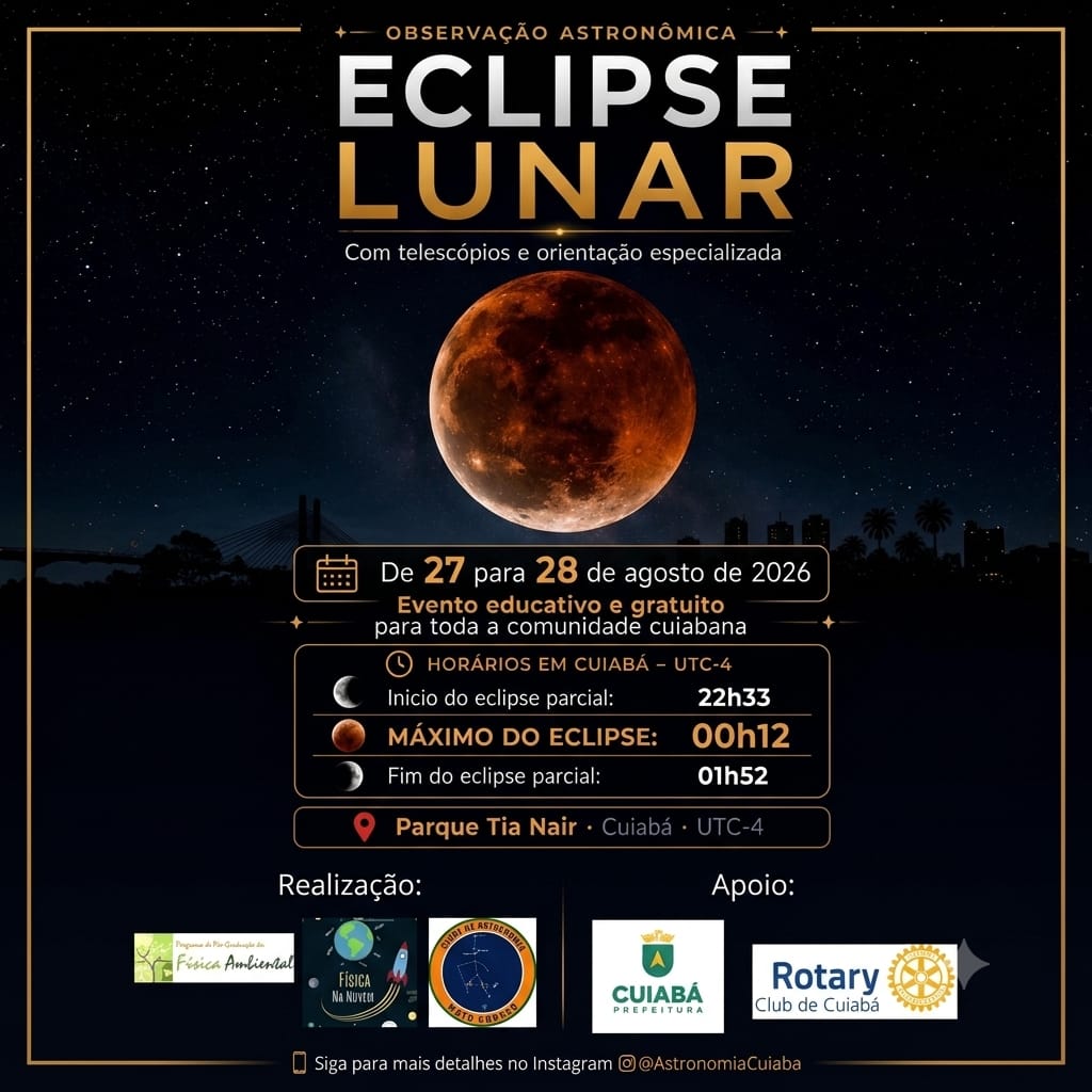 Eclipse lunar deve reunir público no Parque Tia Nair no próximo dia 27
